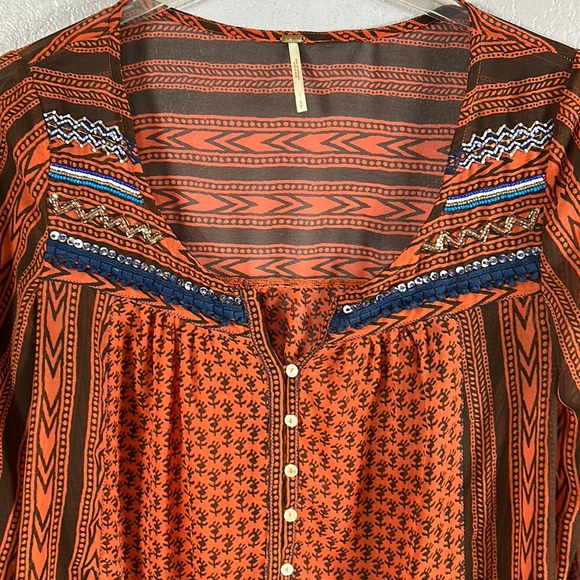 Free people feather in the wind sheer oversize beaded BoHo tunic blouse … - Picture 3 of 11